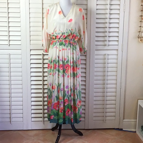 none Dresses & Skirts - Vintage Silk Watercolor Print Dress